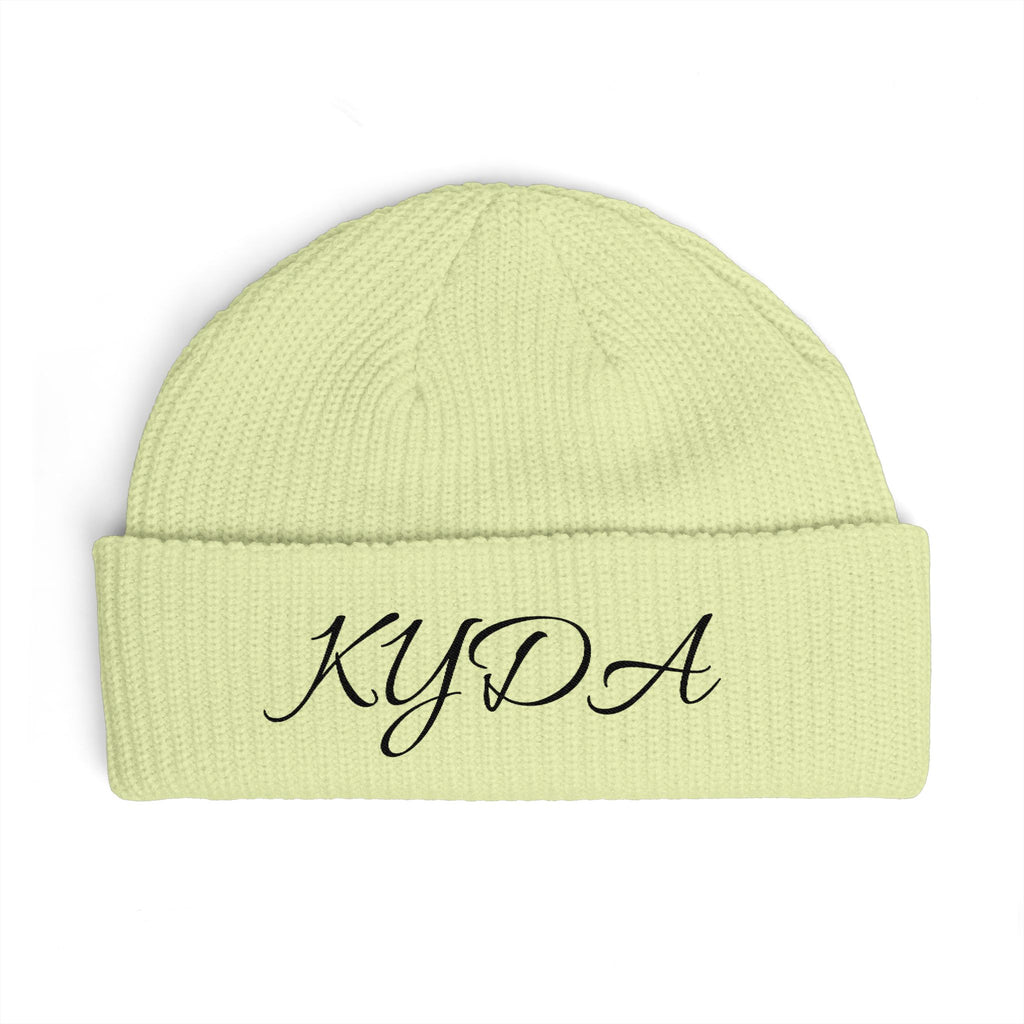 Embroidered KYDA Cuff Beanie — Cozy Knit Winter Hat