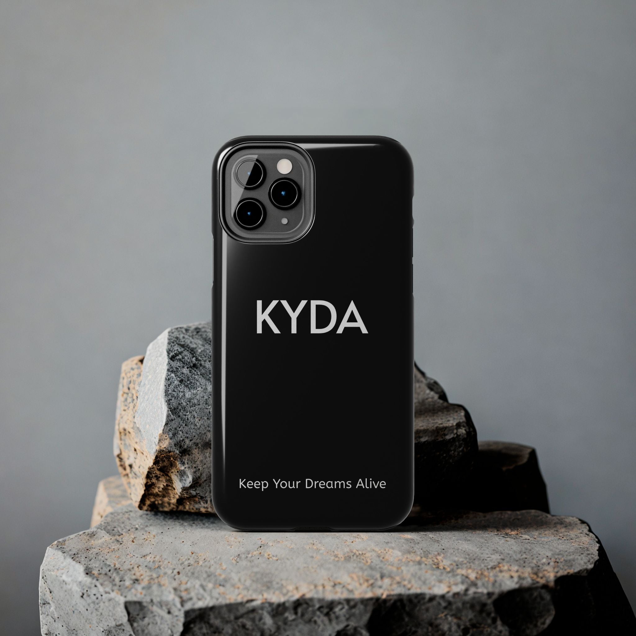 KYDA minimalist name phone case | Tough Phone Case, black typographic design