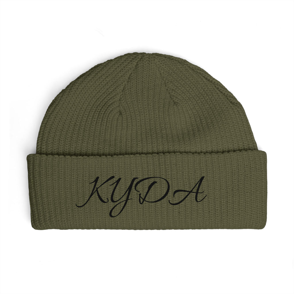 Embroidered KYDA Cuff Beanie — Cozy Knit Winter Hat